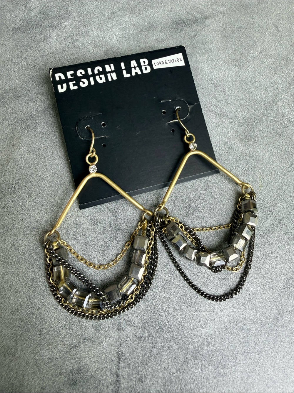 Design Lab Lord & Taylor Gold and Gunmetal Multi-Chain Dangle Earrings